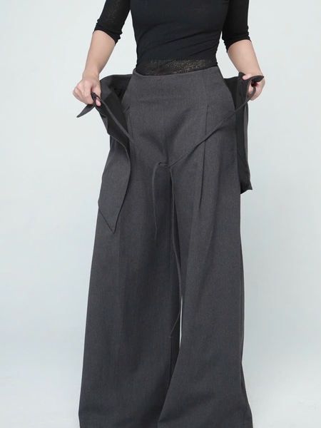 Wide-Leg Trousers with Detachable Tie Skirt, image 7