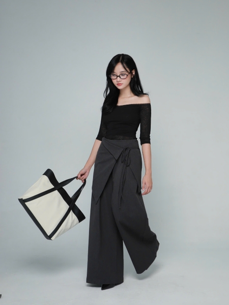 Wide-Leg Trousers with Detachable Tie Skirt, image 9