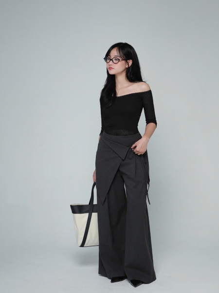 Wide-Leg Trousers with Detachable Tie Skirt, image 6