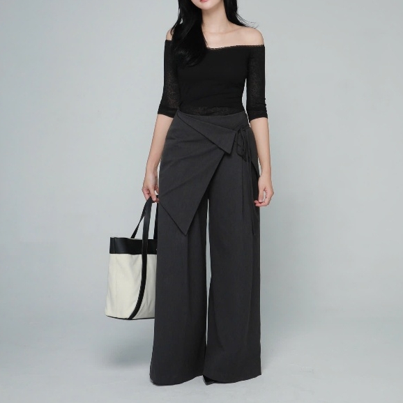 Wide-Leg Trousers with Detachable Tie Skirt, image 12