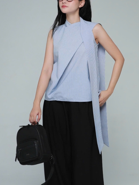 High-Neck Sleeveless Cross-Front Shirt, image 1