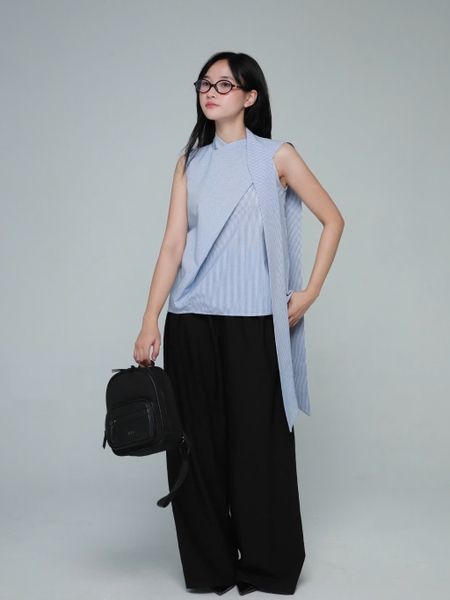 High-Neck Sleeveless Cross-Front Shirt, image 4