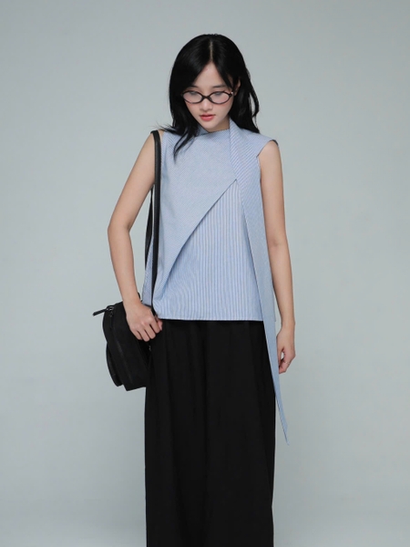 High-Neck Sleeveless Cross-Front Shirt, image 6