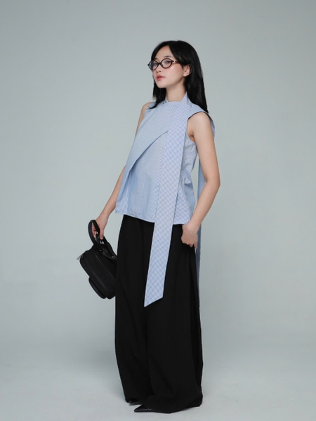 High-Neck Sleeveless Cross-Front Shirt, image 3