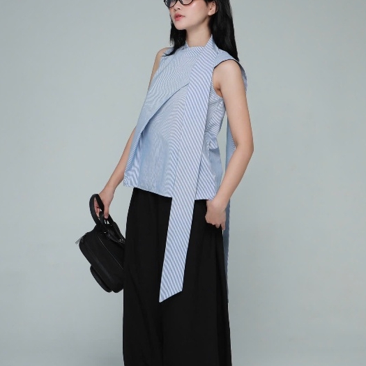 High-Neck Sleeveless Cross-Front Shirt, image 9