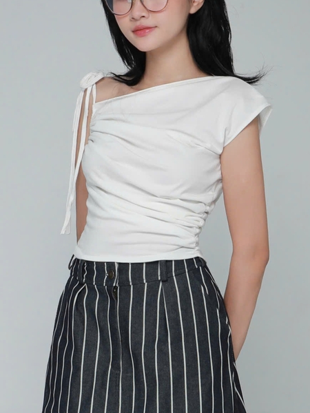Asymmetric Ruched Cotton Top, image 1