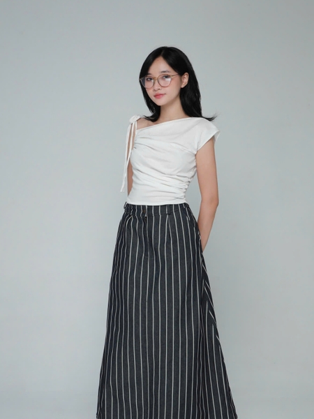 Asymmetric Ruched Cotton Top, image 3