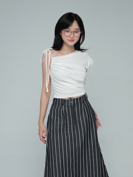 Asymmetric Ruched Cotton Top, image 5