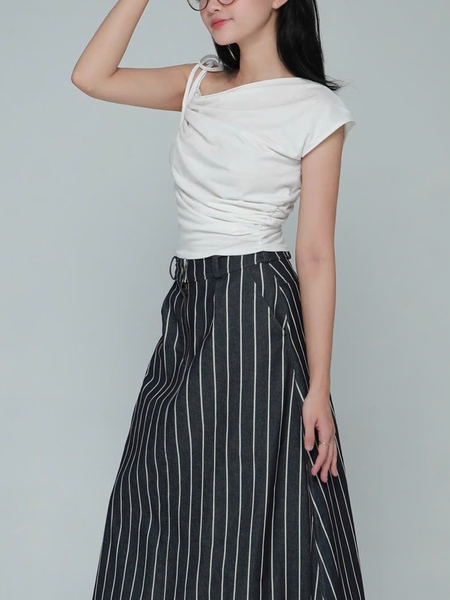Asymmetric Ruched Cotton Top, image 6