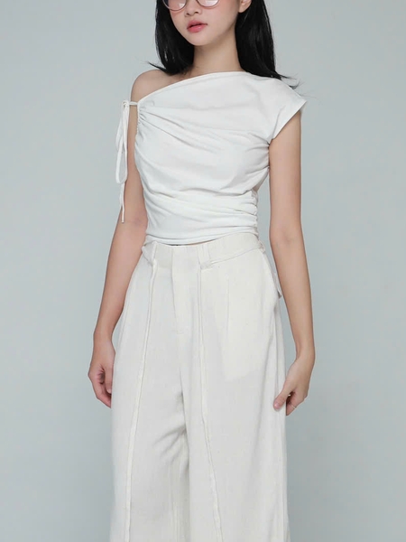 Asymmetric Ruched Cotton Top, image 4