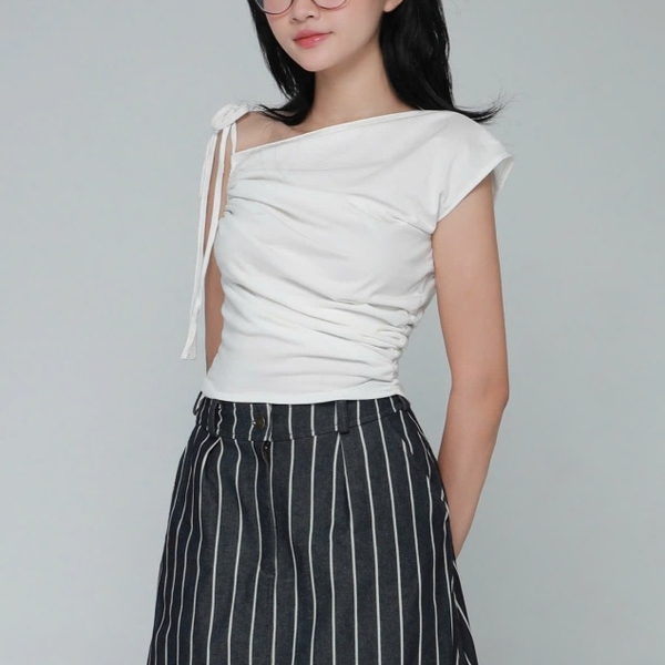 Asymmetric Ruched Cotton Top, image 9