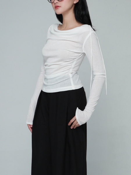 Sheer Cowl-Neck Top with Shoulder Bows, image 1