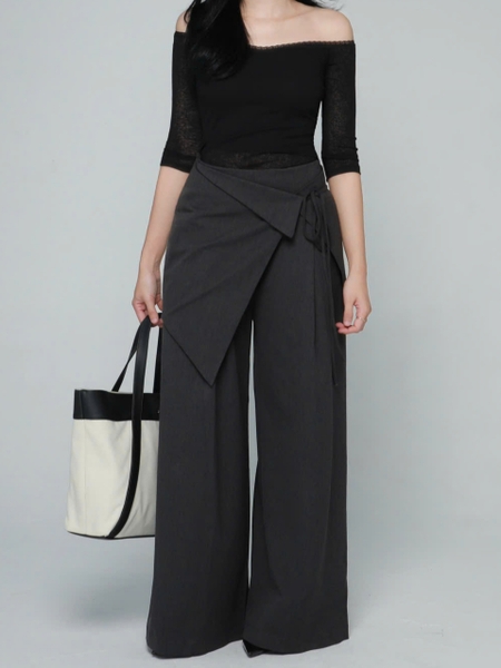 Wide-Leg Trousers with Detachable Tie Skirt