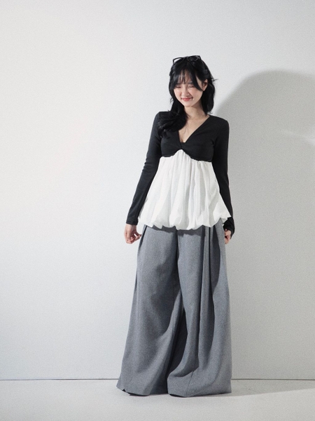 Long-Sleeve Balloon-Hem Top, image 8