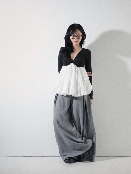 Long-Sleeve Balloon-Hem Top, image 5