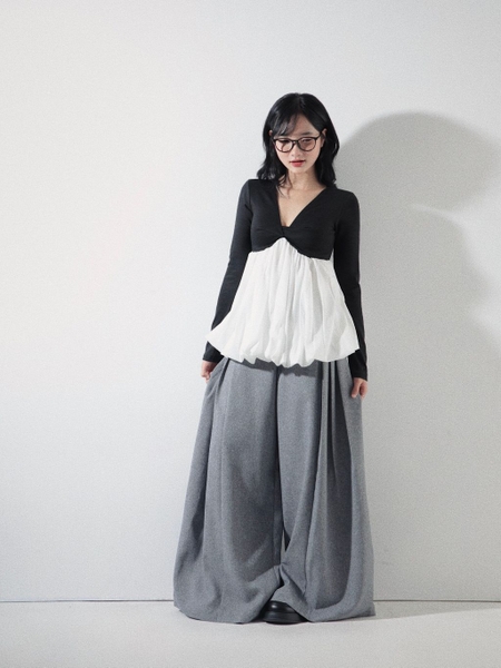 Long-Sleeve Balloon-Hem Top, image 3