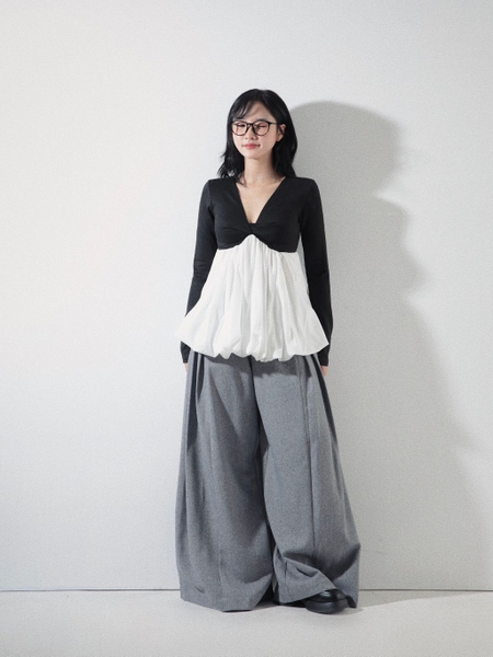 Long-Sleeve Balloon-Hem Top, image 6