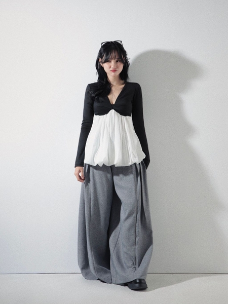 Long-Sleeve Balloon-Hem Top, image 7
