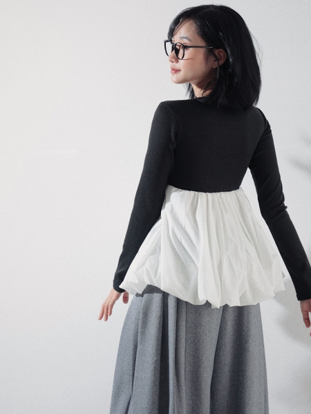 Long-Sleeve Balloon-Hem Top, image 4