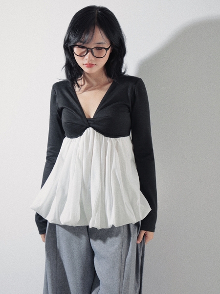 Long-Sleeve Balloon-Hem Top