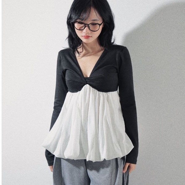 Long-Sleeve Balloon-Hem Top, image 11