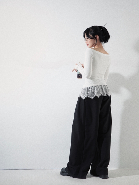 Lace-Hem V-Neck Top, image 5