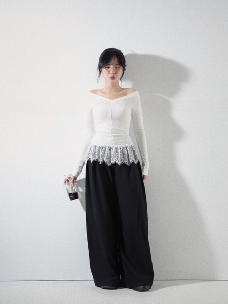 Lace-Hem V-Neck Top, image 6