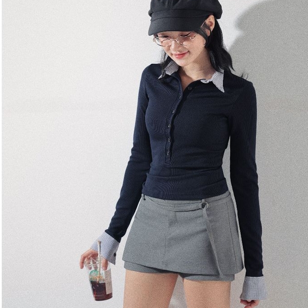 Long-Sleeve Collared Button Top, image 8