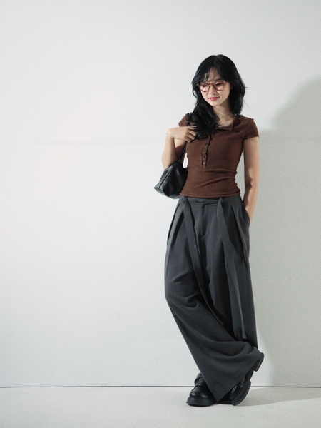 Short-Sleeve Button Knit Top, image 3