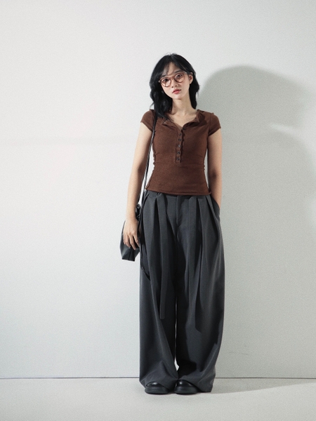 Short-Sleeve Button Knit Top, image 4