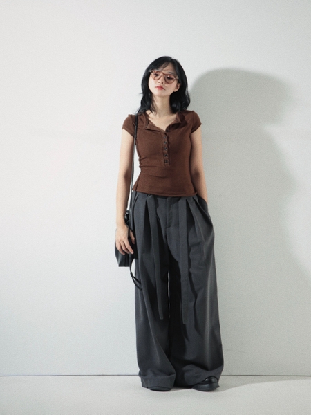 Short-Sleeve Button Knit Top, image 6