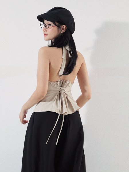 Tie-Waist Linen Halter Top
