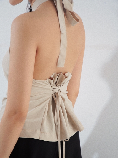 Tie-Waist Linen Halter Top, image 3