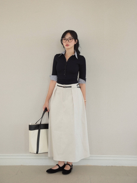 Low-Rise Pleated Pencil Skirt, image 2