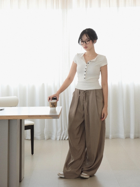 Low-Rise Tie-Detail Wide-Leg Trousers, image 5