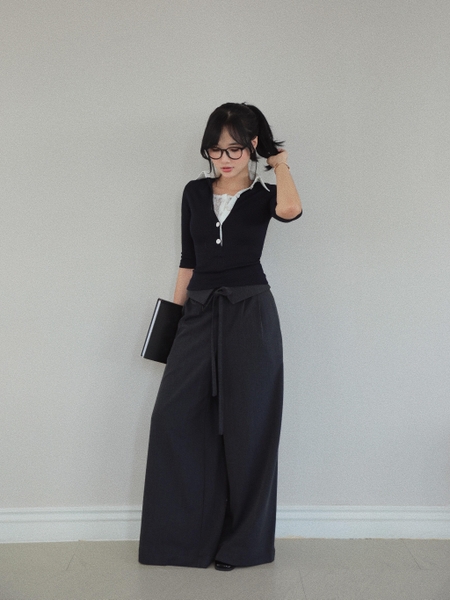 High-Waisted Tie-Panel Trousers, image 3