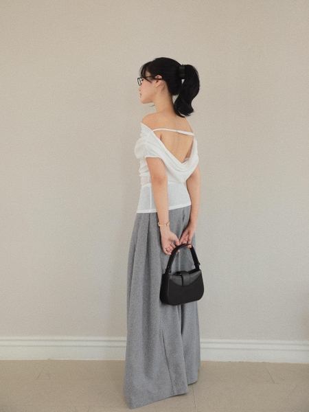 Sheer Off-the-Shoulder Draped-Back Top, image 3