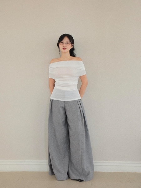 Sheer Off-the-Shoulder Draped-Back Top, image 4