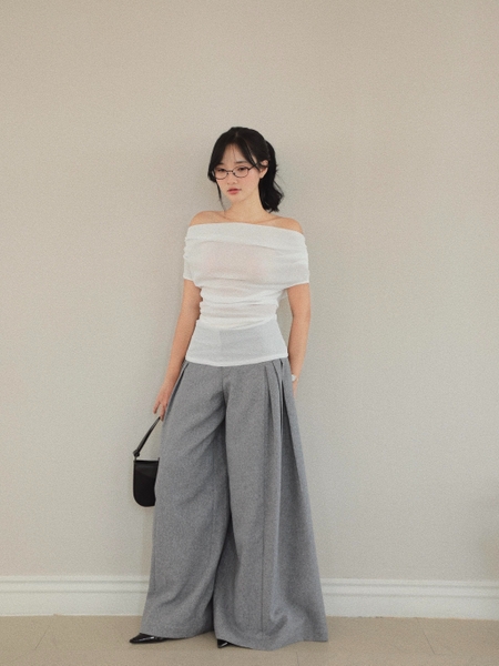 Sheer Off-the-Shoulder Draped-Back Top, image 5