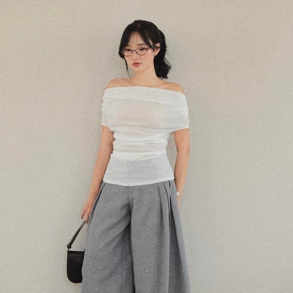 Sheer Off-the-Shoulder Draped-Back Top, image 11