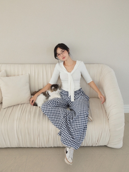 Elbow-Sleeve Tie-Neck Top, image 5