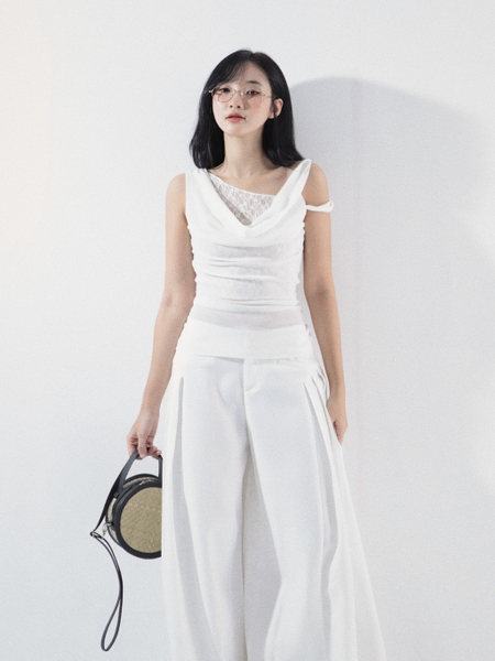 Lace-Trim Cowl-Neck Sleeveless Top