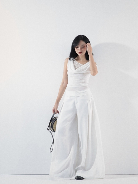 Lace-Trim Cowl-Neck Sleeveless Top, image 7