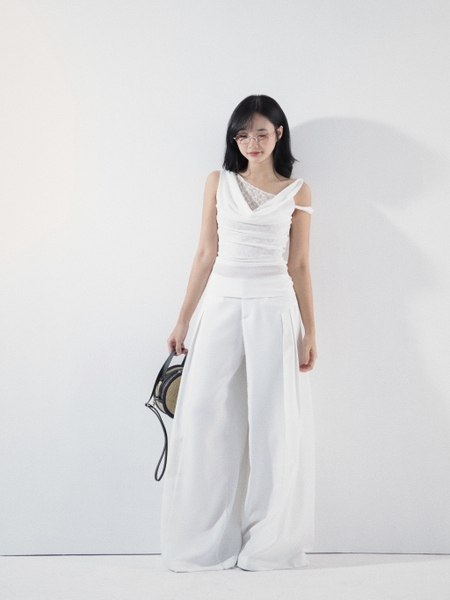 Lace-Trim Cowl-Neck Sleeveless Top, image 3