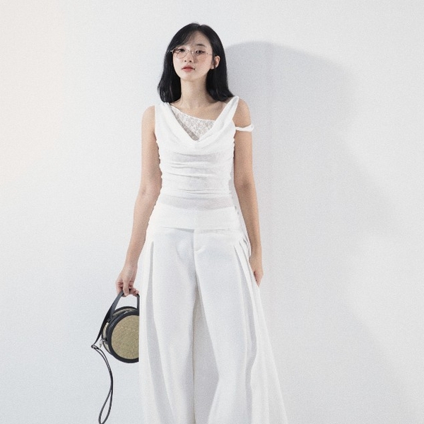 Lace-Trim Cowl-Neck Sleeveless Top, image 9