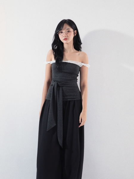 Off-the-Shoulder Tie-Waist Bandeau Top, image 1