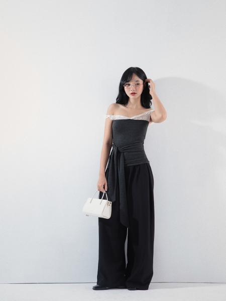 Off-the-Shoulder Tie-Waist Bandeau Top, image 4