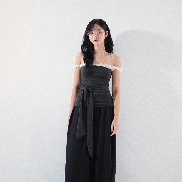 Off-the-Shoulder Tie-Waist Bandeau Top, image 10