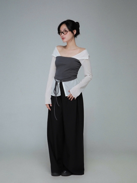 Sheer Buttoned Top and Bow Bandeau Set, image 3