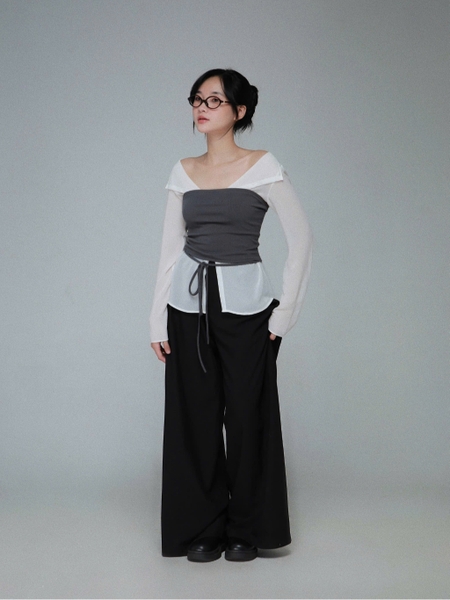 Sheer Buttoned Top and Bow Bandeau Set, image 6